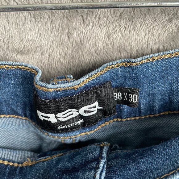 RSQ Slim Straight Jeans Men’s 38x30 Blue Distressed Faded Wash Denim Casual - Picture 2 of 7